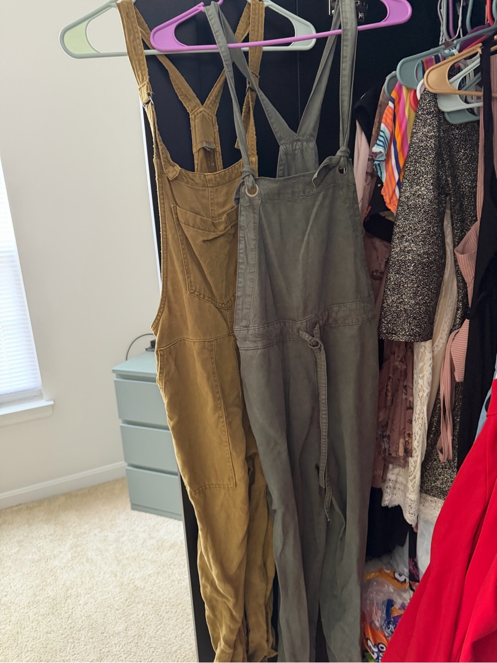 American Eagle Outfitters Olive and Mustard Utility Overalls